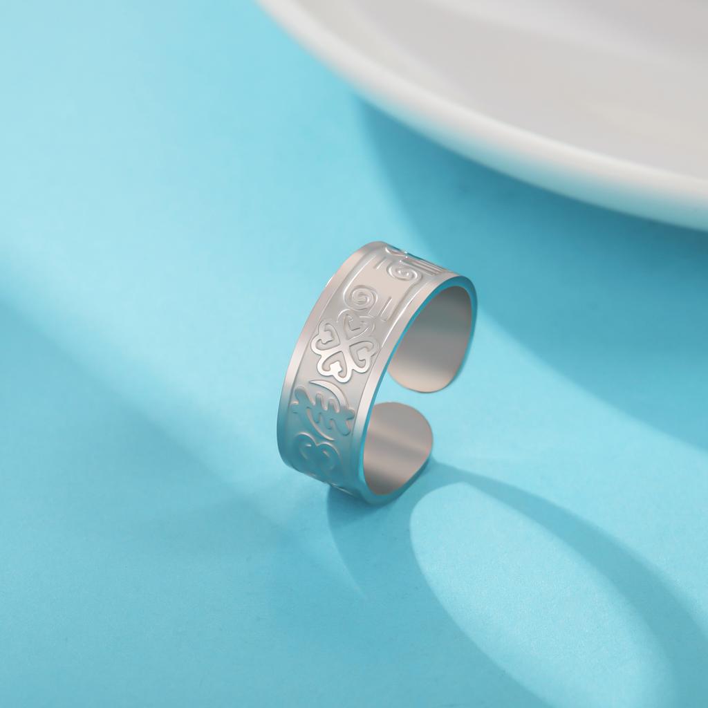 Adinkra Ring Adjustable Gye Nyame Ring Stainless Steel Africa Symbol Ring Duale Kivat Mmus Open Ring Good Luck Amulet Jewelry