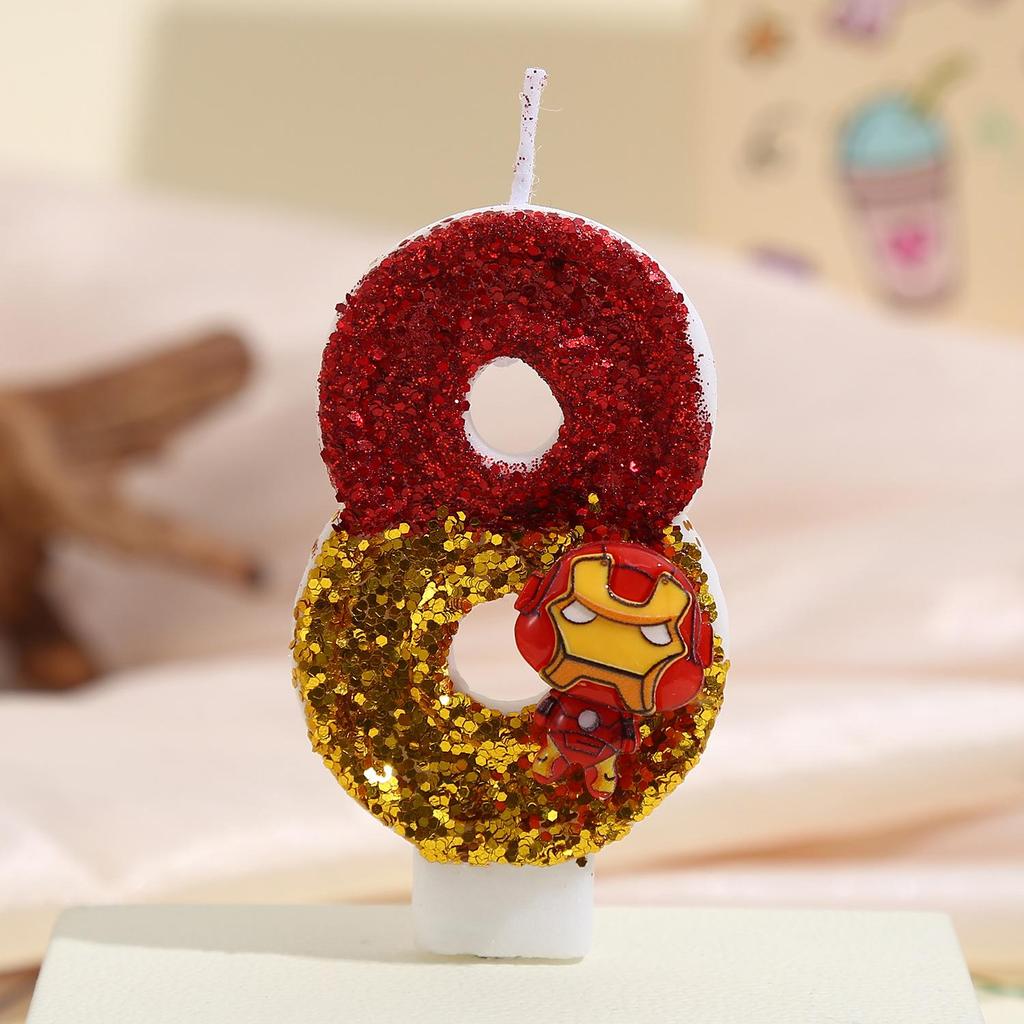Iron Man Sequin Birthday Cake Topper – Festive Digital Candle with Colorful Design
