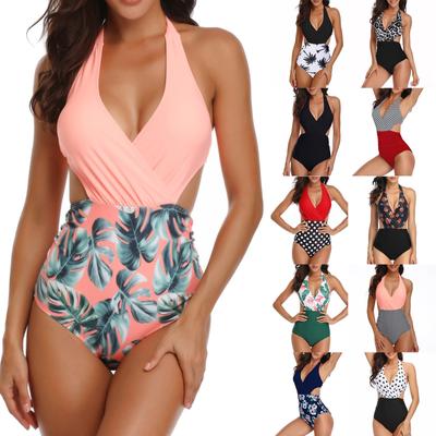 Dámsky jednodielny plavkový body Sexy Hlboký výstrih s potlačou Bez chrbta Plavky Kúpací úbor