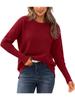 Autumn Winter Women's Sweater Long Sleeve Ribbed Knit Pullover Loose Round Neck Batwing Split Luxurious Relaxed-fit Slimming and Versatile Top