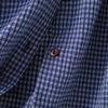 Japanese Style Blue Plaid Cotton Linen Shirt Dress for Women - Summer Short Sleeve Long Layered Design