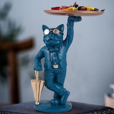 Cool Dog Showpiece with Plate Home Decor Showpiece, Living Room Decor Showpiece (Blue)
