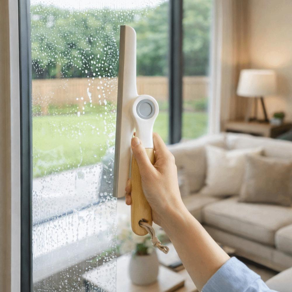 Wooden Handle Glass Wiper Soft Silicone Scraping Scraper Rotating Window Squeegee  Car Glass