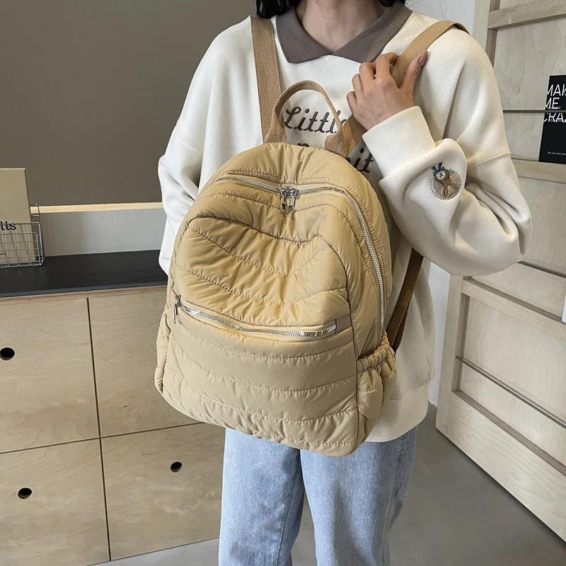 Ultra-light Casual Puffer Backpack Large Capacity Padded Solid Color Padded Portable Soft Travel Bag