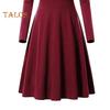 Spring Women Dress O Neck A-line Big Hem Long Sleeve Midi Dress Solid Color Loose Cut Dress for Daily Life Dating Parties