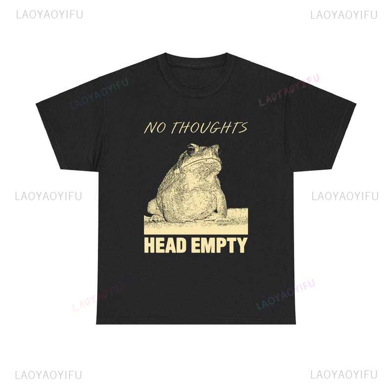 

No Thoughts Frog Printed TShirt Unique Frog Slogan Casual Fashion Oneck Streetwear Shortsleev Tops Tee Spring Summer Clothes 4XL
