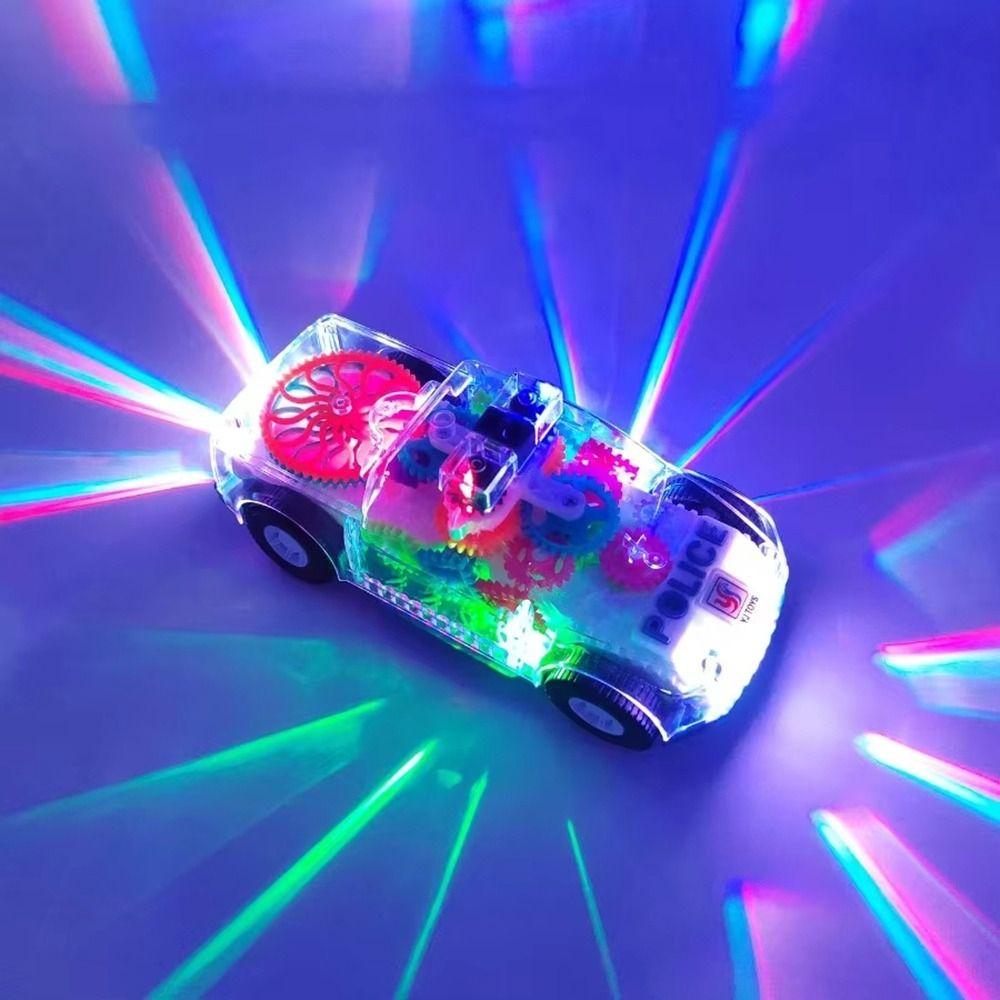 1Pcs Spinning Gears Police Car Toy LED Lights Music Car Model Durable Light Up Toy Car  for Kids