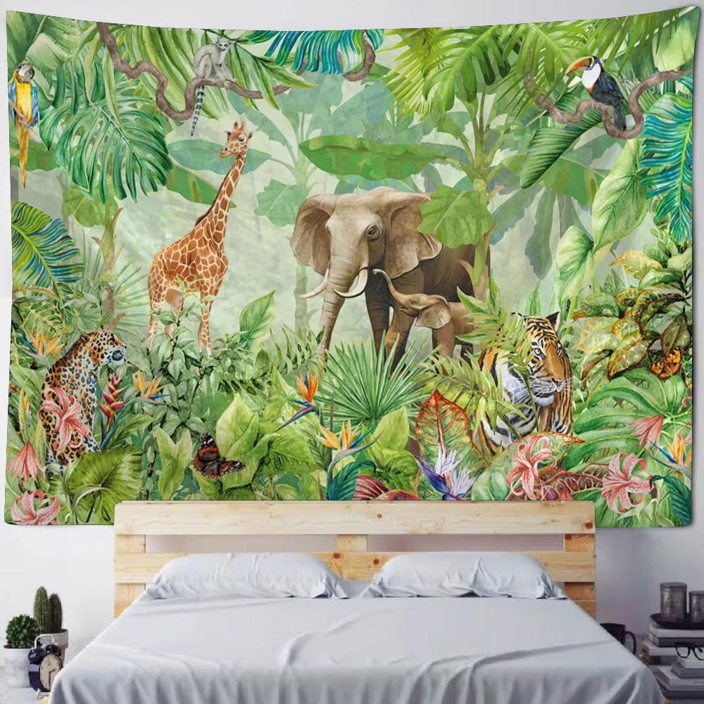 VIKAMA Tropischer Regenwald Wandteppich Ara Wasserfall Flamingo Dynamische Gruppe Schlafzimmer BB Dekoration