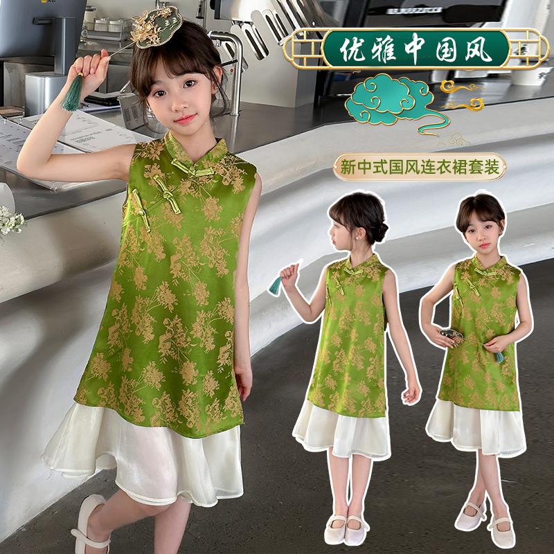 2026 new western-style thin style girls' and little girls' improved cheongsam summer new Chinese Hanfu Chinese style dress