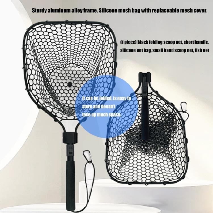 Collapsible Handle Fishing Net Fish Landing Net Saltwater Fishing Equipment Silicone Mesh for Safe Fish Catching