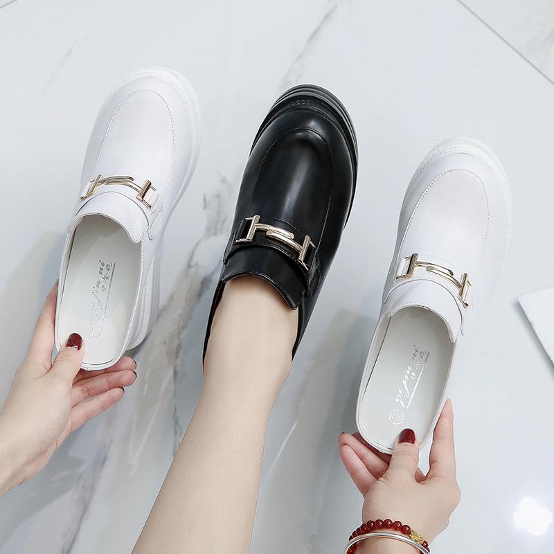 2025 New 13cm Fashion Inner Height Slope Heel Slippers Women's New Round Head Buckle Decorative Half Slippers ZYW-082-2