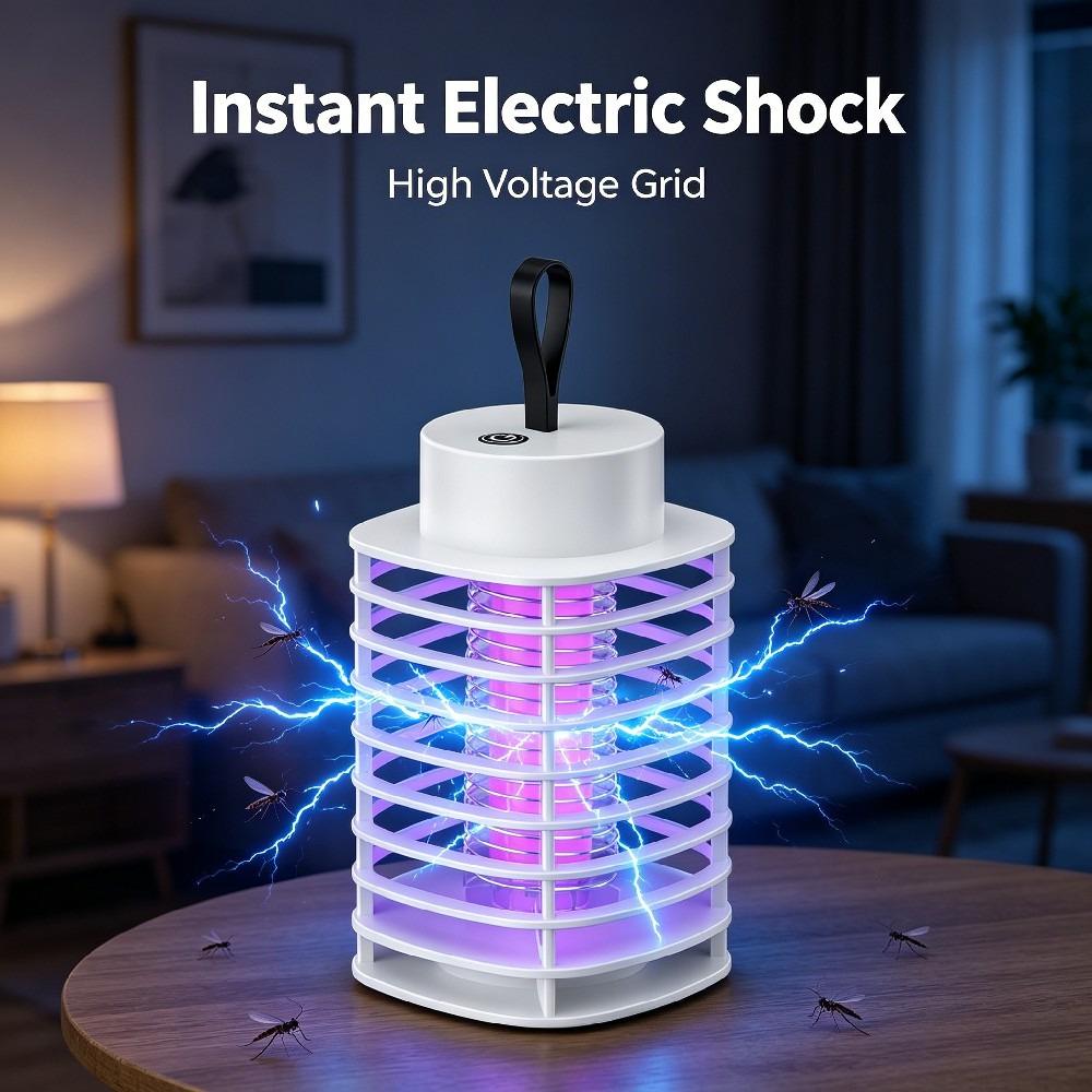 USB Rechargeable Silent Mosquito Killer Lamp, Portable Electronic Insect Trap for Indoor Bedroom Outdoor Camping Pest Control Light