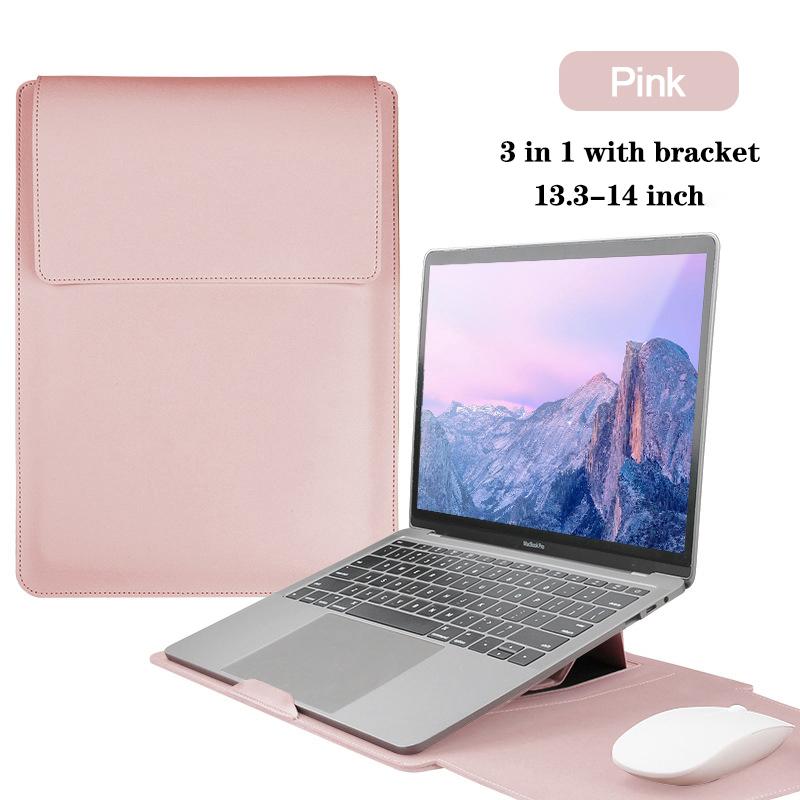 Multipurpose Laptop Sleeve 13/14/15/16 Inch With Bracket Waterproof Laptop Bag Laptop Case Macbook Sleeve Air Pro PU Leather