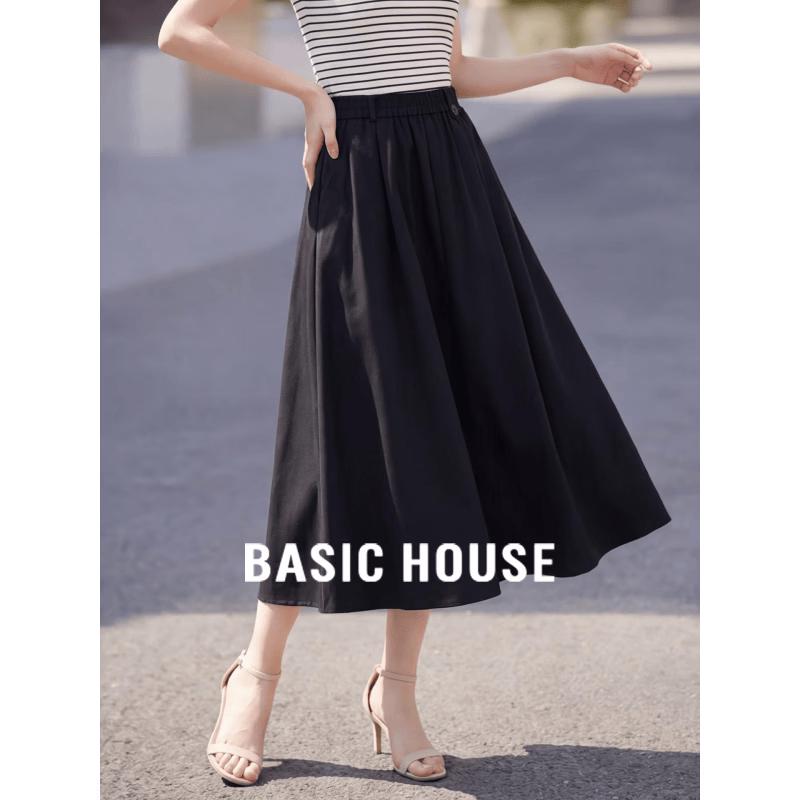 Basic House Women s High-Waist A-Line Midi Skirt M