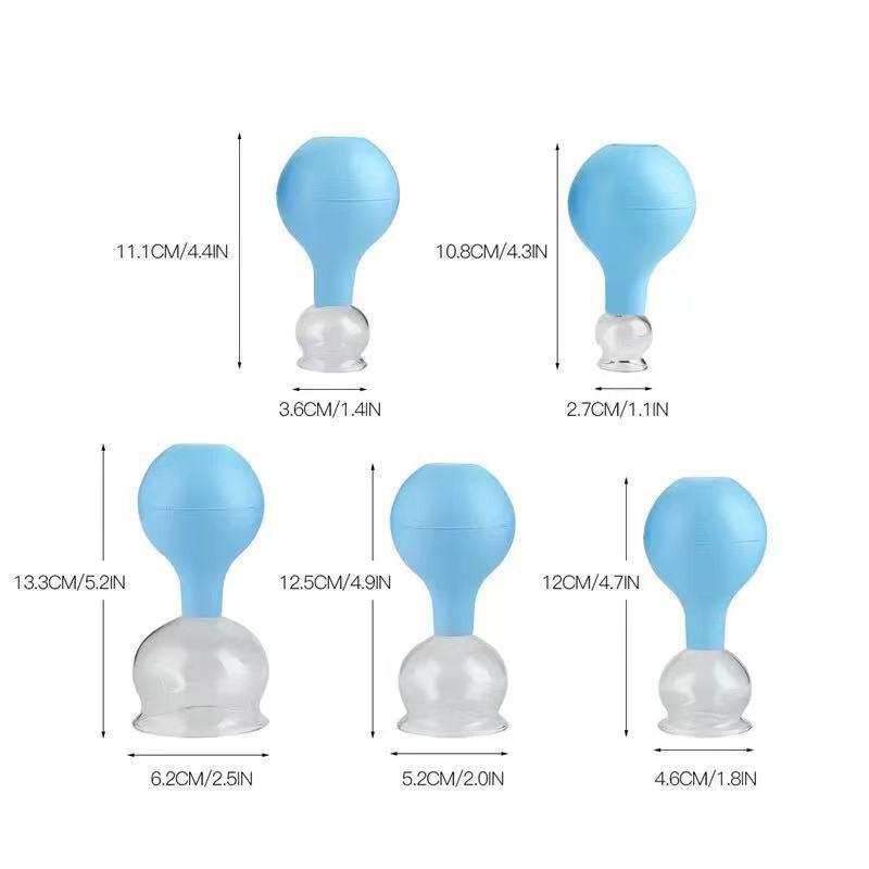 Five-Piece Blue Rubber Cupping Set - Glass Jars for Body Moisture Absorption