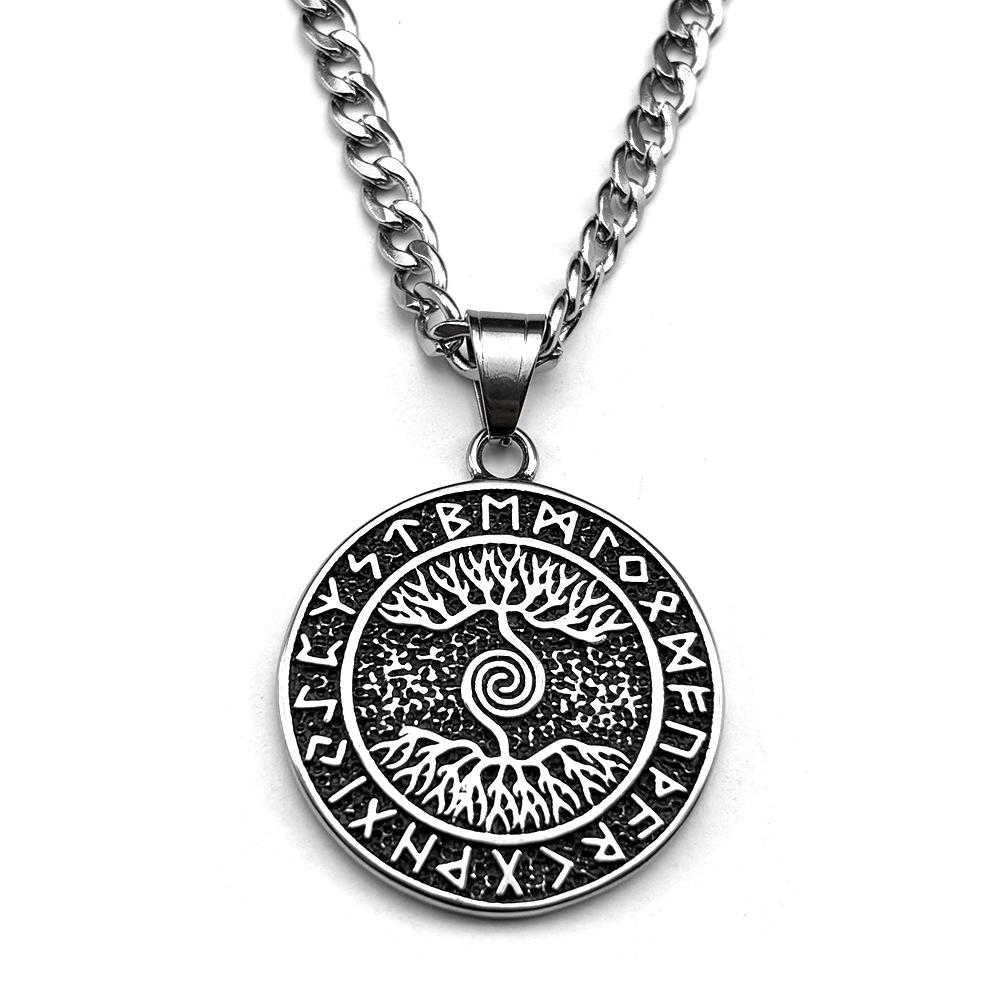 Edelstahl Lebensbaum Halskette mit rundem Runen-Anhänger Anlaufgeschützter Schmuck Geschenk für Frauen Männer
