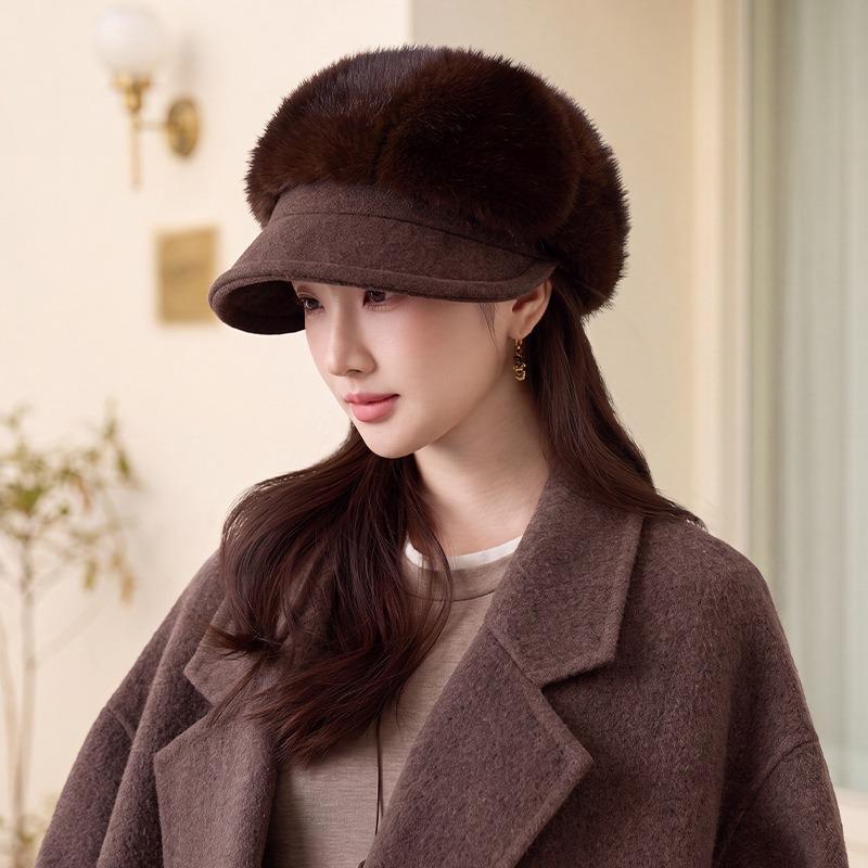 Women S Fleece Warm Octagonal Hat Retro Stitching Windproof