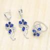 WPAITKYSRoyal Blue Zircon Sølvfarge Bryllupssmykkesett Kvinner Øredobber Ring Halskjede Armbånd Gaveeske