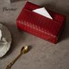 Wear-resistant Tissue Box PU Leather Box, with Smooth Paper Outlet Opening, Luxury Case Soft Rounded Weaving Surface Holder for Home Car High-end