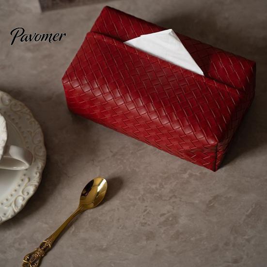 Wear-resistant Tissue Box PU Leather Box, with Smooth Paper Outlet Opening, Luxury Case Soft Rounded Weaving Surface Holder for Home Car High-end