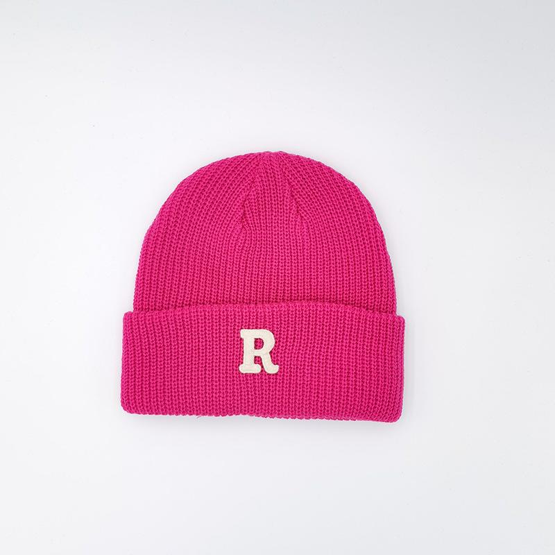 R mark Knitted Hat for Women's Letters In Autumn and Winter Thickened Pure Color Couple Warm Ear Protection Cold Hat for Men's Wool Hat
