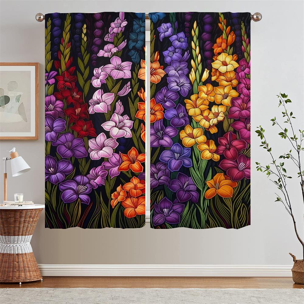 Gladiolus Pink Curtains for Living Room Tentacles Blackout Window Sheer Curtains 2 Pcs Set Curtain Bedroom Decoration Blind the