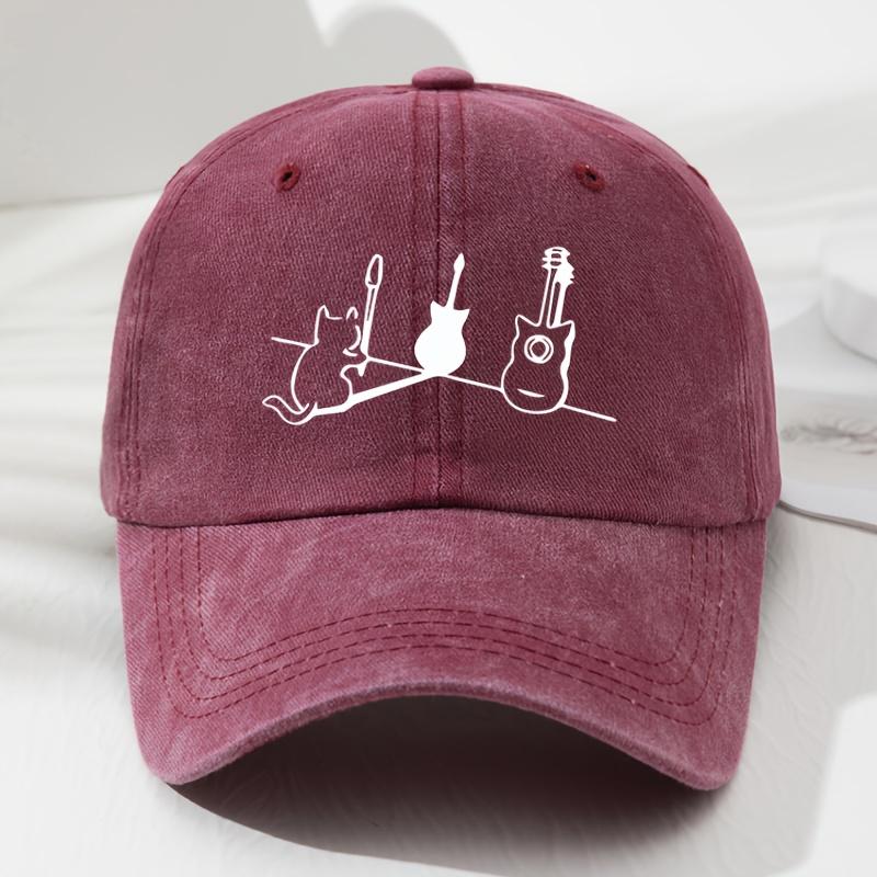 Unisex Adjustable Soft Top Baseball Cap - Cat and Guitar Print Design Lightweight and Breathable Outdoor Fishing Hat