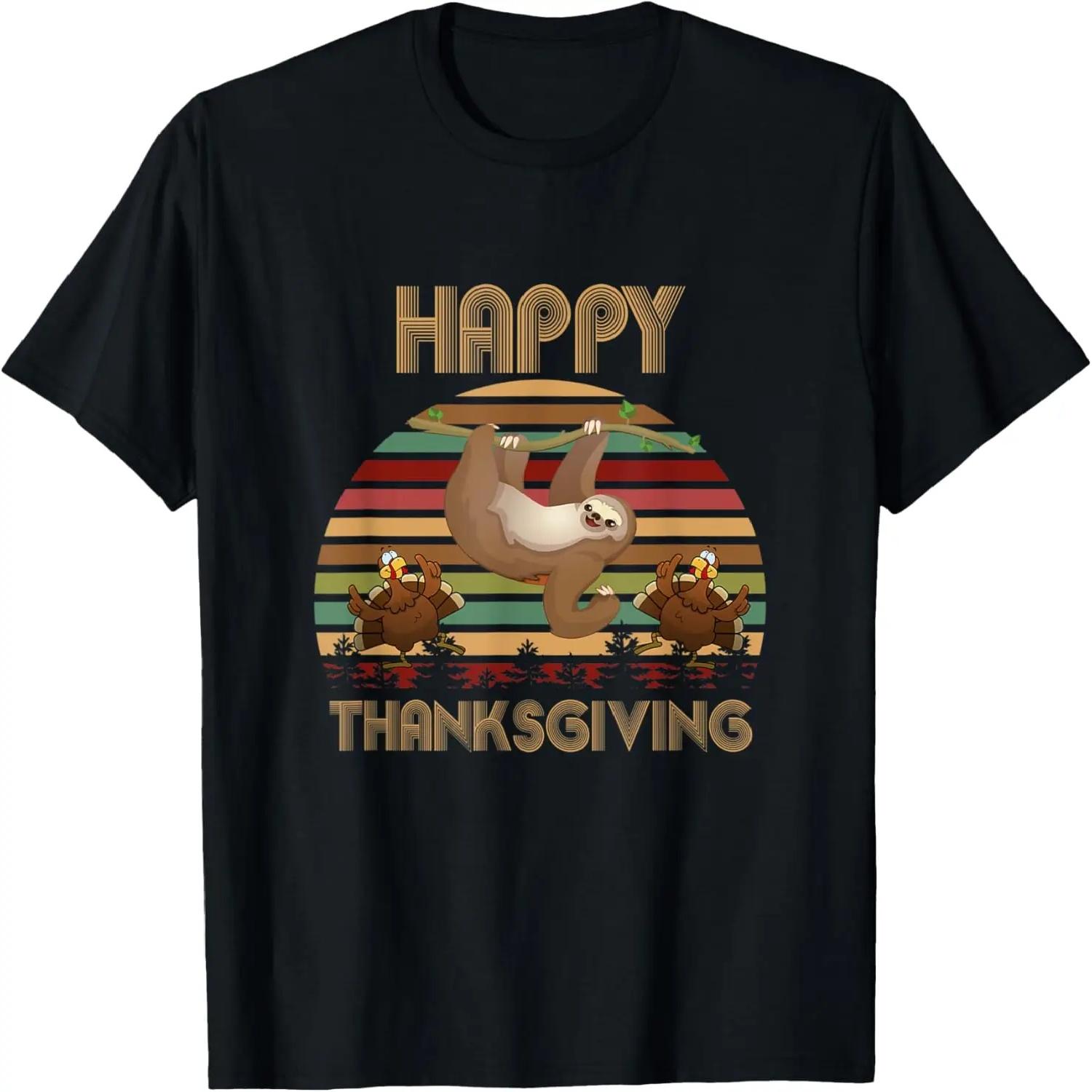 Funny Happy Thanksgiving Vintage Sloth Turkey Men Women Kid T-Shirt S