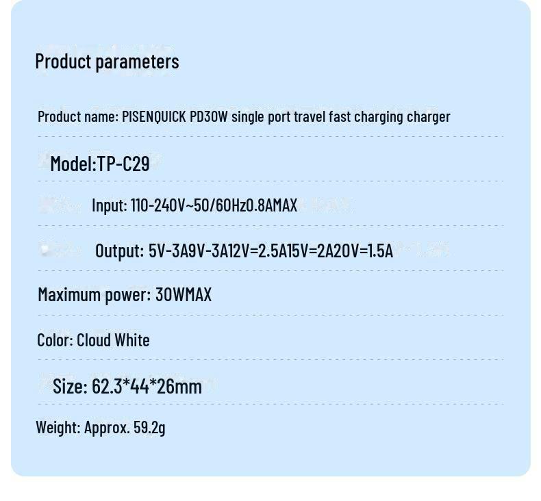 PISEN 30W PD Fast Charger with Type-C Cable for Apple 15 Pro Max and Android Devices