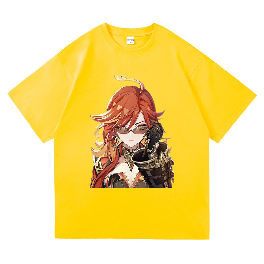 

Genshin Impact Mavuika Футболка Мода Мужская Эстетичная Футболка с Видеоигрой Унисекс Высокое Качество Мультяшная Винтажная Хлопковая Футболка 4XL