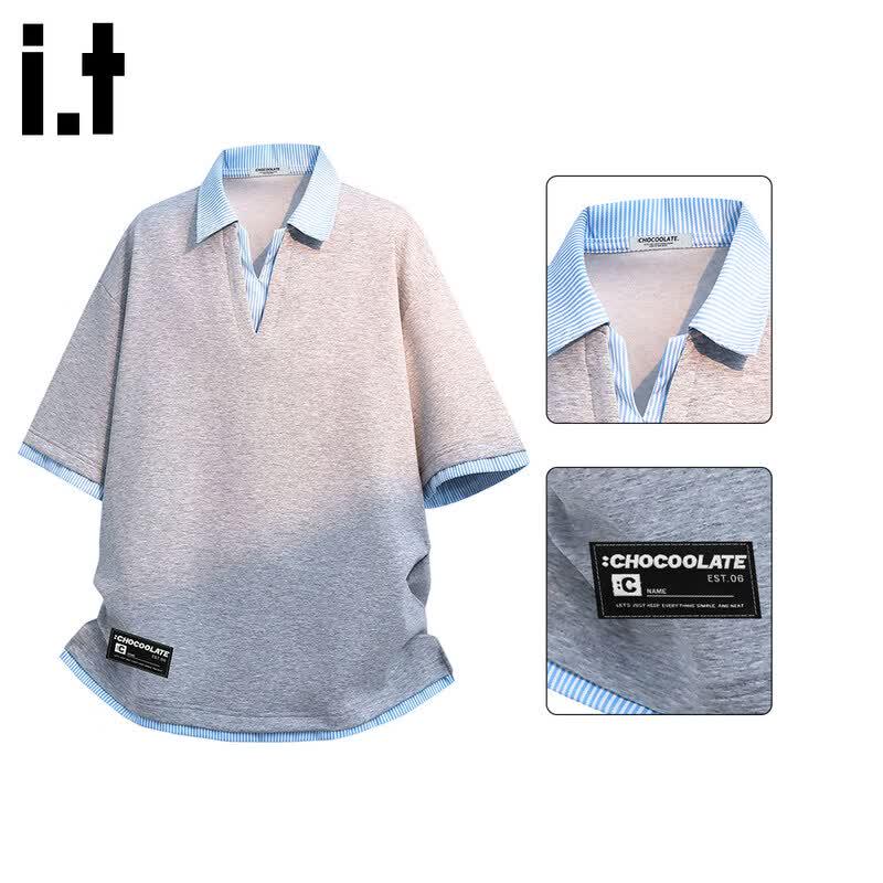 Men s Layered-Look Short Sleeve Polo T-Shirt L