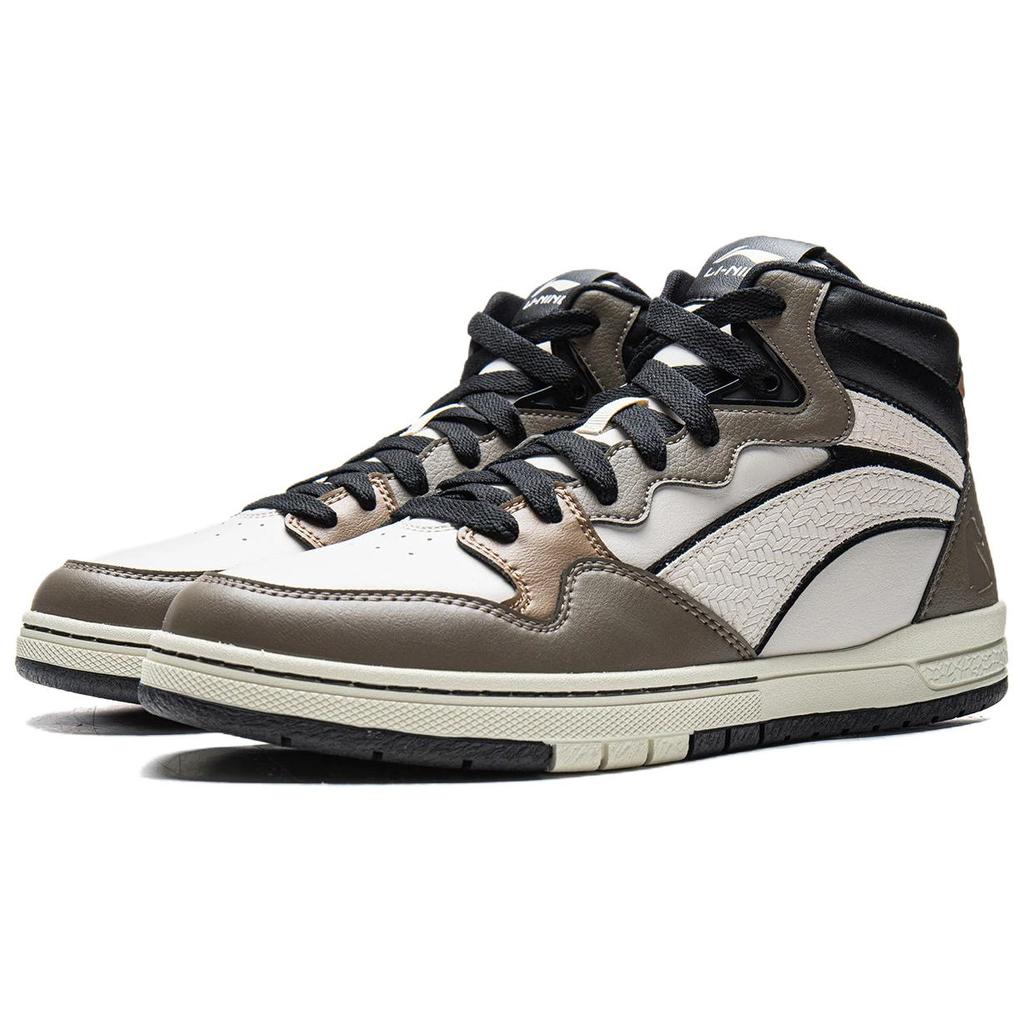 Li Ning Weiwu Pros Synthetic Leather Cow Split Leather Comfortable Simple Durable Lightweight High-Top Sneakers Unisex Sneakers Gray Brown AEPW001-2