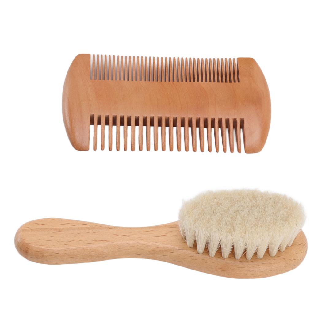 Wooden Baby Hair Brush and Comb Set Wool Brush Double Edged Comb for Baby Shower Newborn Hair