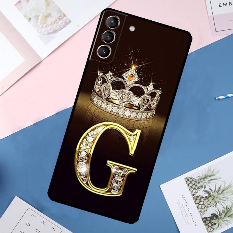 Letter Monogram Gold Marble Case For Samsung Galaxy S24 Ultra S21 S22 S23 S25 Ultra S9 S10 Plus S20 FE S23 FE Back Cover