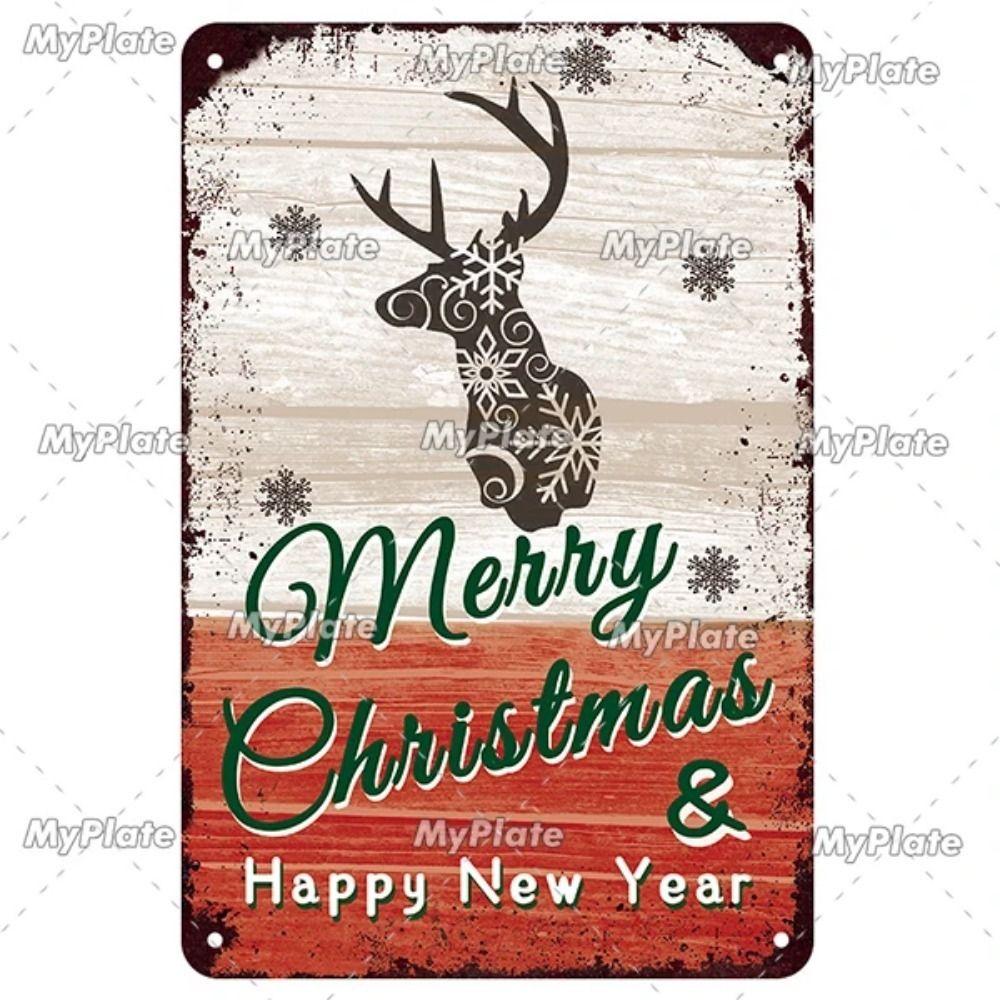 Vintage Christmas Metal Tin Sign Home Festive Wall Decor