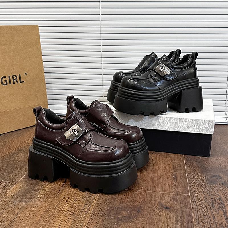 Fashion 10CM Heels Women's High Platform Leather Shoes New 2025 Autumn Chunky Sneakers Female Hook&Loop Loafers Walking Shoes Woman