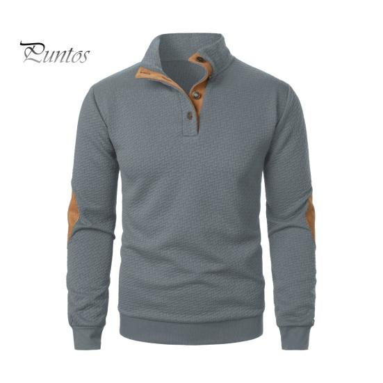 Мужская толстовка с эластичными манжетами, воротником-стойкой, длинными рукавами, пэчворк, свободная, контрастные цветные пуговицы, повседневная одежда, школьный топ средней длины S темно-серого