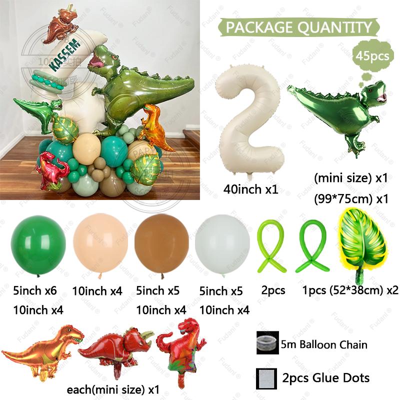 45pcs Jungle Dinosaur Party Balloons Set Mini Dinosaur Balloon Cream White Number Ballon Kids 1 2 3 4 5Year Birthday Party Decor