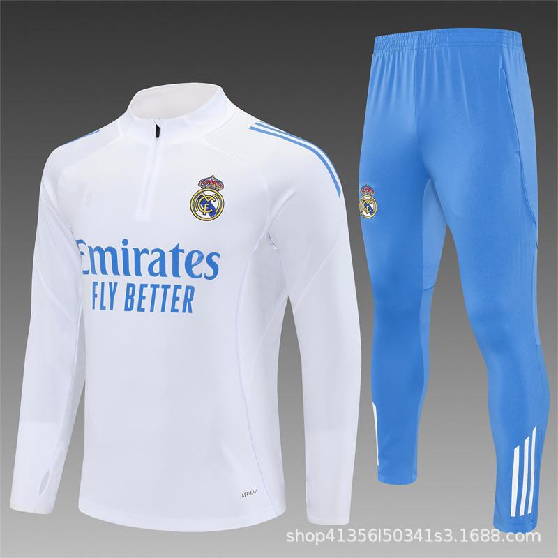 Maglia da Allenamento da Calcio Real Madrid a Maniche Lunghe Mezza Zip Tuta per Adulti e Bambini Stampa Maglia Mbappe