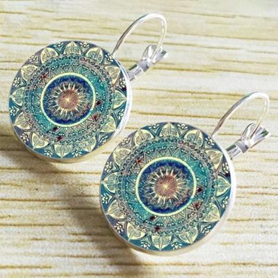 1 Pair Women Huggie Earrings Vintage Ethnic Style Printing Lightweight Dating Daily Wear Banquet Dance Hanging Earrings Ear Jewelry