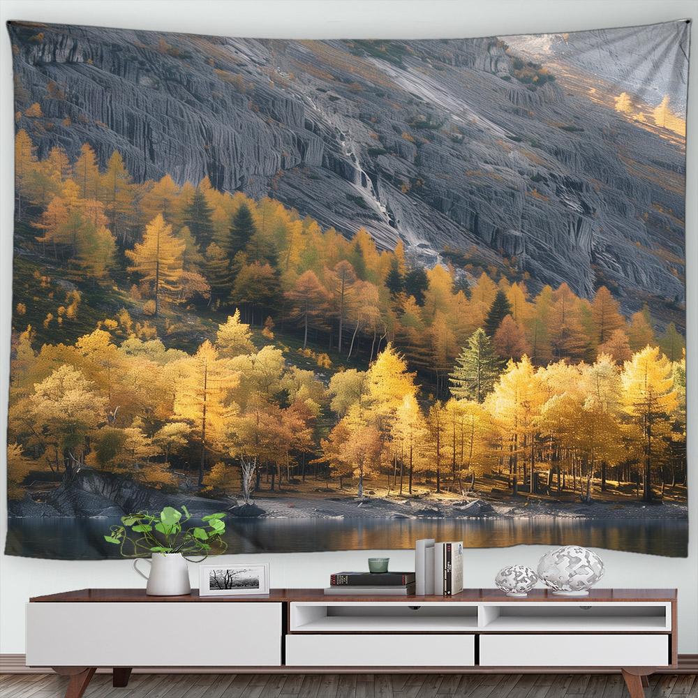Autumn Forest Scenery Tapestry Wall Hanging Decor Red Leaves Maple River Fall Nature Landscape Tapestry Indoor Home Decorations
