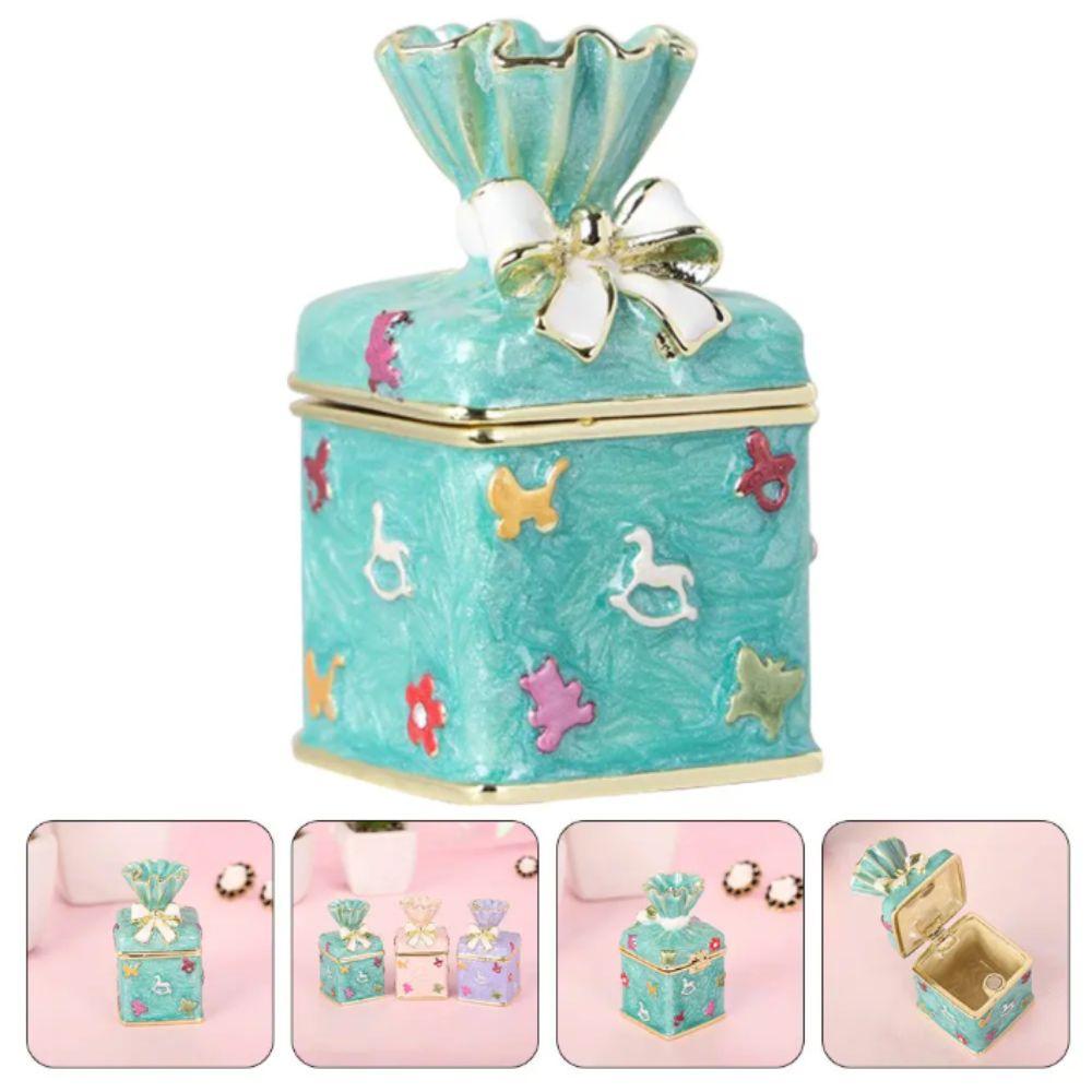 Pink Candy Jewelry Box Enamel Color Trinket Box Storage Container Candy Canister  For Necklaces