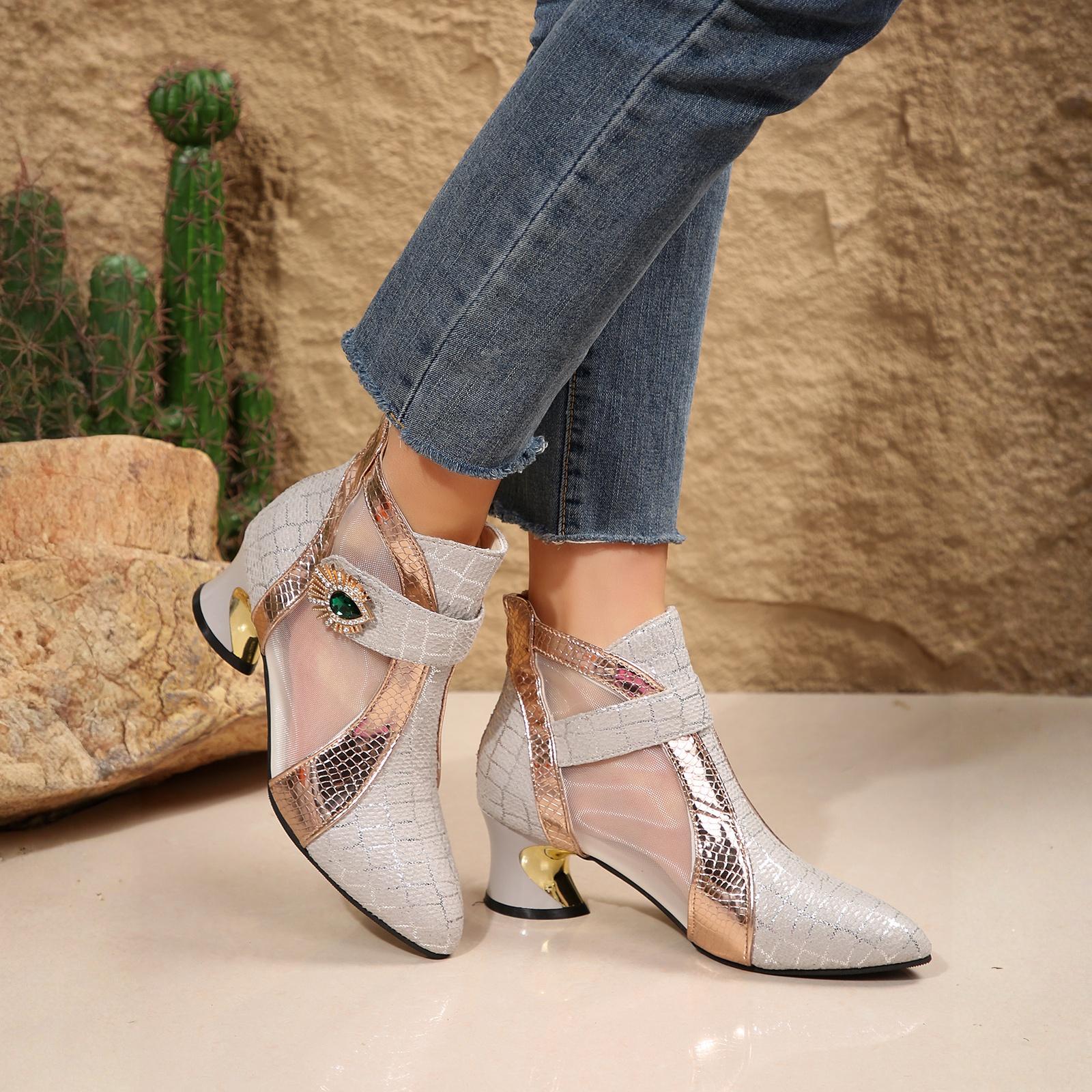 Women s Hollow Out Boots Pointed Toe Mid Heel Breathable Mesh Boots 42 белый 2790₽