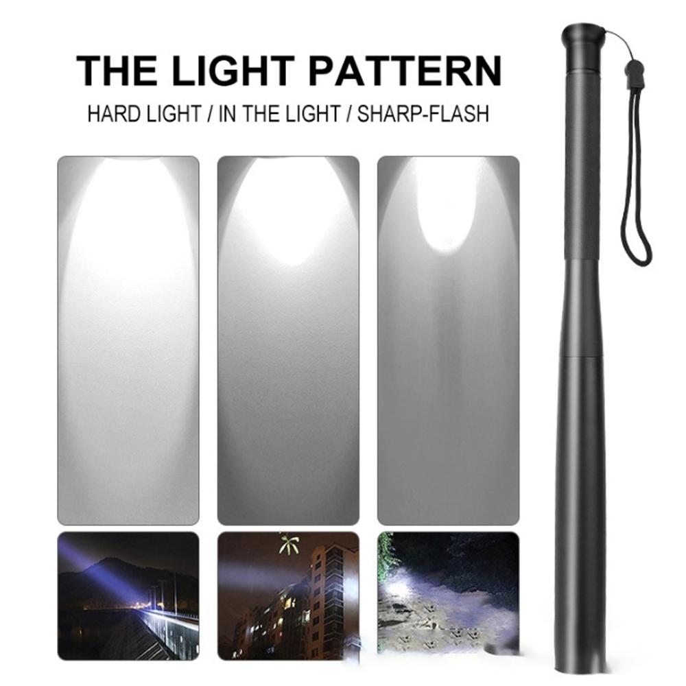 Baseball Bat LED Flashlight Waterproof Super Bright Baton Aluminium Alloy Torch for Emergency Self Defens Outdoor Lighting