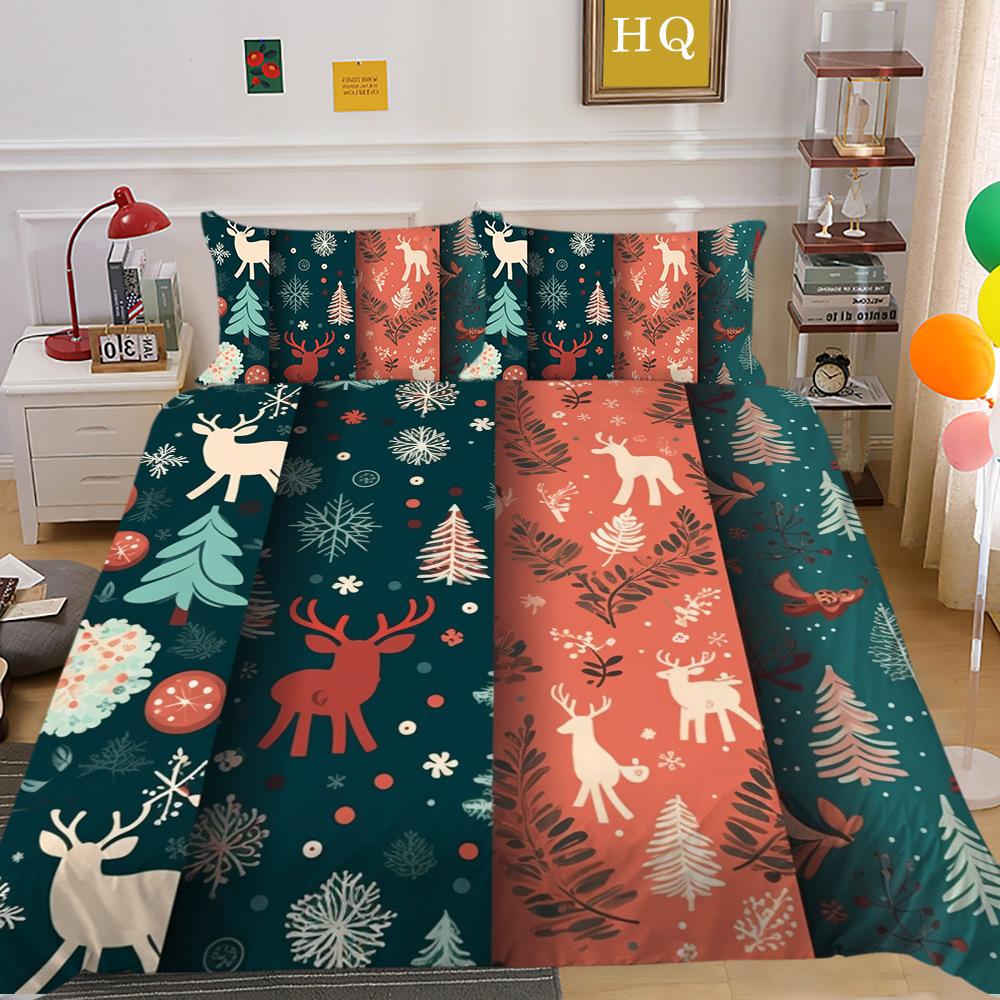 Christmas Printing 3D Printing Polyester Pillowcase Quilt Cover Two Or Three-Piece Set