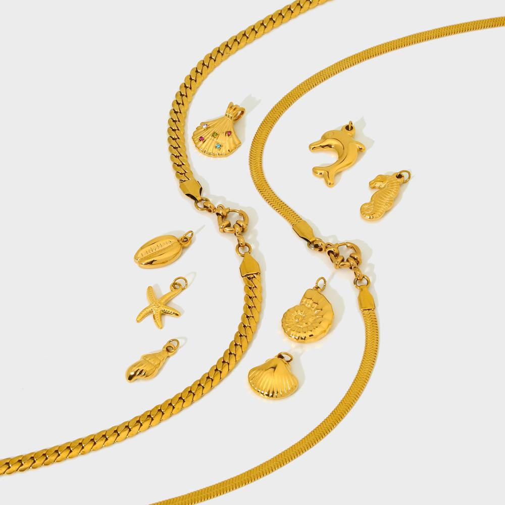 Ocean Series Gold Conch Charm New Product 18K Gold Stainless Steel Geometric DIY Pendant Stainless Steel Charms