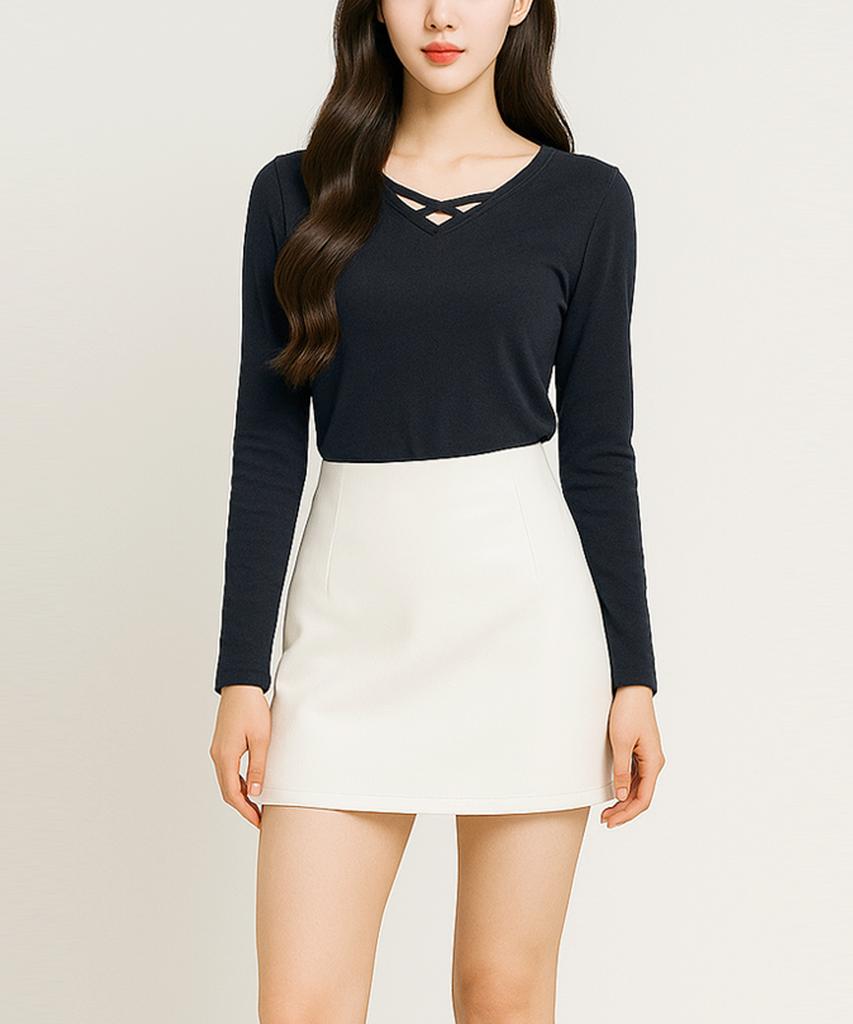 Keulleiseu X-Line Neck-Point T-Shirt_Navy