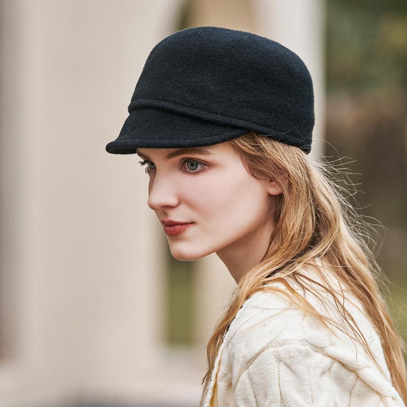 Autumn and Winter New Wool Knight Hat Equestrian Hat Fashionable Versatile Woolen Black Women's Hat Autumn and Winter Top Hat High Quality