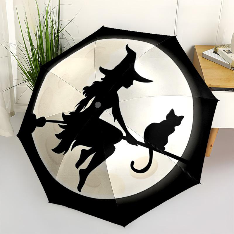 1pc Witch Moon Automatic Folding Umbrella, Lightweight Retractable Compact Travel Umbrella, 8-Rib Sturdy Frame035