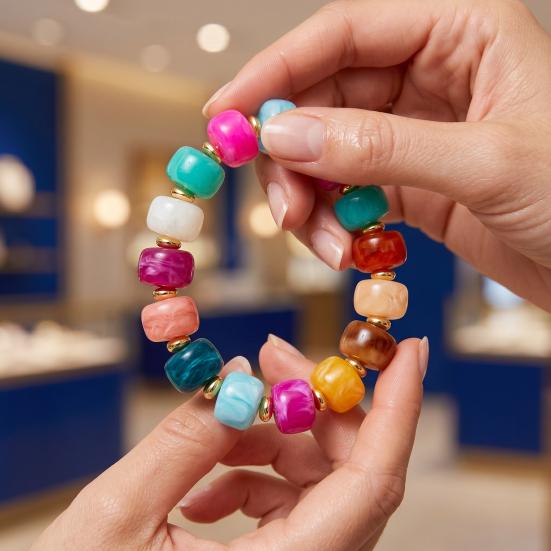 Boho Beaded Bracelets Colorful Acrylic Beads Bracelets Adjustable Length Lightweight Bracelets Lightweight Jewelry for Women Girls Daily Wear